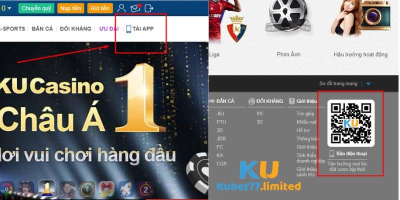 Vào trang chủ để chọn mục tải app Kubet77 đầu tiên